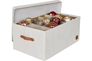 LOVE !T STORE !T LOVE IT STORE IT - Scatola Portaoggetti Con Coperchio Per Palle di Natale - Con 30 Scomparti, Vassoio Estraibile - Lino-Cotone - Rinforzi In Legno - 58x36x25cm - Beige