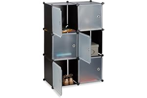 ‎RELAXDAYS Relaxdays, schwarz Regalsystem m. 6 Türen, DIY, Cubes, Grifföffnungen, Raumteiler, Badregal, Kunststoff, HBT 105x70x35cm, Stahl, Standard