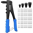 VORXEON Pop Rivet Gun Set Heavy Duty Hand Riveter Rivnut Tool with 100Pcs Rivets 2.4mm 3.2mm 4.0mm 4.8mm for Furniture Car Trailer Boat