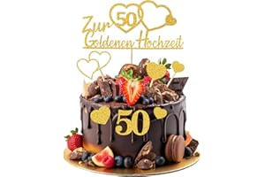 BMGRKYQX 7 Stück Tortendeko Goldene Hochzeit Cake Topper 50 Jahre Gold Glitzer Hochzeitstag Goldhochzeit Kuchendeko Deko Torten Topper Goldene Hochzeit Geschenk