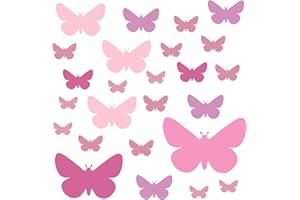 PREMYO Set 25 Adesivi Murali Bambini Farfalla - Wall Stickers Muro Cameretta - Decorazione Parete Camera da Letto Rosa