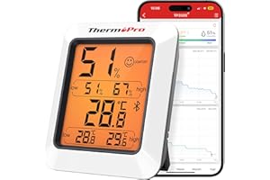 ThermoPro TP350 Higrómetro Bluetooth termómetro de habitación interior con alertas, medidor de humedad y monitor de temperatura con aplicación inteligente y grabación de datos con sensor de humedad