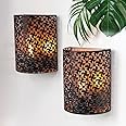 NEWIMAGE Set of 2 Battery Powered Lamp 20cm H Wall Sconce Lighting Metal Rustic Wall Mount Lamp with 6-Hours Timer Wall Decor for Living Room Bedroom Hallway Stairway (Brown, Flower)