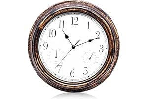 BORDEAG Gartenuhr Wetterfest, Außenuhren Wasserdicht, Wasserdichte Wanduhr, Außenuhren Wetterfest Mit Thermometer Und Hygrometer, Wanduhr für Drinnen Und Draußen für Küche Wohnzimmer Badezimmer (12 Zoll)