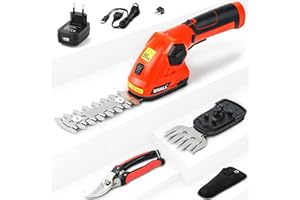 SHALL Cisailles à arbustes électriques 7,2 V, cisailles à Gazon sans Fil portatives 2 en 1, Taille-Haies, Coupe-Herbe, sécateurs