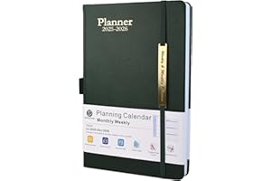 Earning Power Diary 2025-2026 - 18 Month from Jul. 2025 to Dec.2026, A5 Week to View Diary, Weekly & Monthly Planner with Leather Cover, Pen Loop, Inner Pocket (Green)