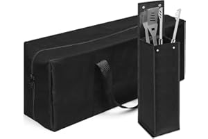 AMYLOVE 2 Pcs BBQ Tool Storage Bag Oxford Grill Tool Carry Bag Foldable Grilling Bags Waterproof Grill Utensil Holder Pouch Outdoor BBQ Grill Accessories Bag Picnic Cooking Tools Bag for Camp Barbecue, 2 Size