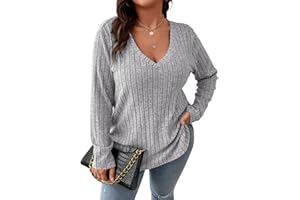 Gemulate Plus Size Jumpers for Women Long Sleeve Tops Casual Ladies Loose V Neck Lightweight Sweatshirts Sweater (XL-5XL)
