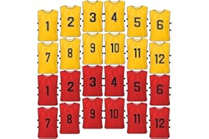 ASMIZ 24 Pack Football Bibs for Adult, Sports Training Mesh Bibs, Youth Team Numbered Practice Vest Pennies for Soccer Basketball Football Volleyball - Red & Yellow