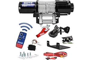 Husar Winch Cabrestante eléctrico 12V, 5500 lbs 2495 kg, cable de 14,5 metros de largo, muy fuerte, control inalámbrico, freno automático, engranaje planetario, kit de montaje para ATV/UTV