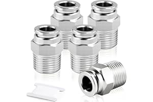 TAILONZ PNEUMATIC 304 Stainless Steel Male Straight 6mm Tube OD x 1/4 BSP Push to Connect Fittings PC6-02 (Pack of 5)