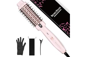 Tresses Touch 1.5 Inch Thermal Brush, Round Heated Hot Brush Blowout Ionic, Curling Brushes for All Hair, 2 Temperature Settings, Universal Voltage for Travel, Dual PTC, Not for Blow Drying, Pink