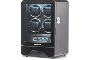 BARRINGTON Automatic Quad/Four Watch Winder for 4 Watches with Quiet Japanese Motors | Multi Rotation & Turns Per Day Modes | LED Digital Display | Simple Touch Operation