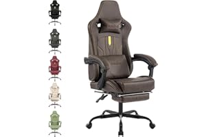 SUKIDA Fotel gamingowy, ergonomiczne krzesło gamingowe z podnóżkiem, ergonomiczne krzesło komputerowe z podparciem okolic lędźwiowych, brązowe