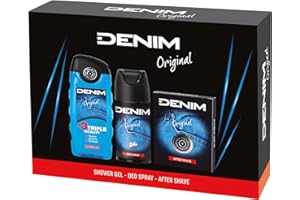 Denim - Regalo Uomo, After Shave Dopobarba 100 ml, Docciaschiuma 250 ml e Deodorante Spray 150 ml, Fragranza Original, Azione Lenitiva ed Emolliente