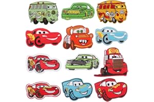 SECOLI 12 Pcs Cars Aufnäher zum Aufbügeln,Flicken zum Aufbügeln,Patches zum Aufbügeln, Jeansflicken Draufbügeln,Taschen Jeans T-Shirt Bügelflicken, Bügelbilder für Textilien Kinder