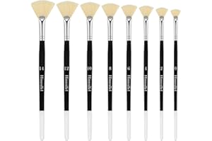 Himmlfel Set de pinceaux éventail, 8 pinceaux éventail en Poils de Porc pour la Peinture à l'huile
