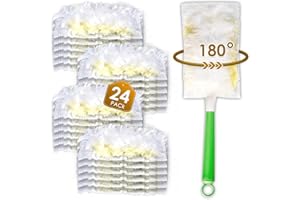 BRUVISH (24 Stück) Staubmagnet Nachfülltücher für Swiffer Staubwedel, 180 Grad Nachfüllset mit 1 zusätzlichem Griff, Einweg Staubbürstenköpfe für Swiffer Staubtücher