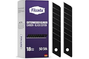 Filzada 50x Cuttermesser Klingen 18mm - Abbrechklinge/Messerklinge Carbonstahl - Black Ultrascharf