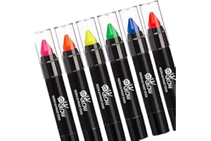 UV Glow - Neon UV Paint Stick Body Crayon for the Face & Body - Set of 6 Colours. Genuine and original UV Glow product - glows brightly under UV Light!
