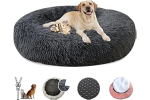 LRHRHR Panier pour Chien Dehoussable, Coussin Chien Anti Stress Lit Moelleux Apaisant Chat Lavable, Coussin Donut pour Chats et Chiens- Dark Gray||Ø60cm/24in