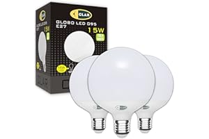 CLAR - Lampadine Grandi A Palla, Lampadina Led E27 Sfera Grande, Globo LED 15W E27, Luce Fredda 6000ºK (Pack 3)