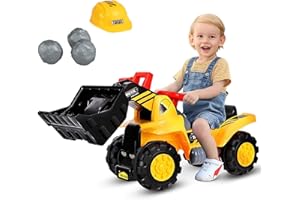 COSTWAY Koparka do siedzenia z wbudowaną półką, koparka dla dzieci z 4 przyciskami dźwiękowymi, koparka, zabawka, koparka do piasku, koparka, szufelka, koparka dla dzieci od 3 lat, w zestawie 3