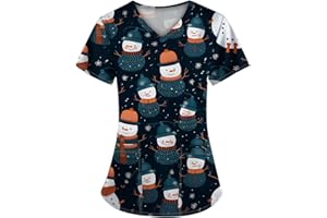 WDCHAOYUE Nursing Uniforms Beauty Tunic Dog Grooming Cat Grooming Cute Printed V Neck Spa Nail Salons Women's Christmas Scrubs Beauty Salon Wrap Mock Christmas Work Tops Care Uniform Healthcare Tunics