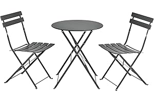[en.casa] Set da Bistrot Pieghevole Tavolo a Piano Rotondo e 2 Sedie da Esterno Giardino Arredo Bistrò da Balcone Set da Caffè all'Aperto da Terrazza Patio - Acciaio/Grigio Scuro