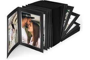 ‎MARTHIESENS 100er Leinen-Leporelloblock 18x24 cm, Passepartout für Fotos im Format 15x20 cm, Leinen Perlmut schwarz Silberprägung, Zig-Zag Album, Endlos-Leporello