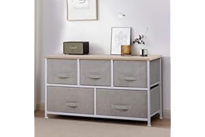 JOOLIHOME LIVING Joolihome Chest of Drawers, Storage Wardrobe Cabinet with 5 Fabric Drawers and Metal Frame, Cloth Organizer Unit for Living Room, Bedroom, Kids Room, Dorm Room, Hallway (Beige)