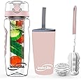 InstaLite Tritan Fruit Infuser Detox Water Bottle, BPA-Free Material with Full Length Infusion Rod, Recipe eBook & Accessories 1 Liters (Rose Gold)