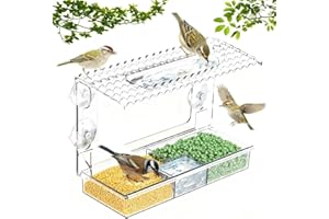 TUIBEIDAMAI Vogelfutterhaus Fenster Saugnäpfe,Vogelfutterspender Fenster 24x16x11cm,Vogelhaus Fensterbrett mit Abnehmbar Futterspender,Transparente Fenster Vogelfutter,Durchsichtiges Vogelhaus Fenster,Futterhaus