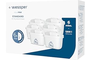 Wessper Cartouche Filtrante, Filtre à Eau Compatibles avec la Carafe Filtrante Brita Maxtra, Filtre avec Charbon Actif et résine échangeuse d'ions - 6 pièces