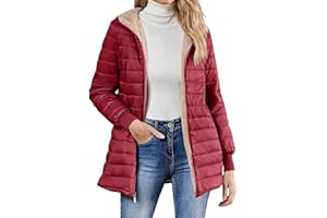 GENÉRICO Chaqueta De Plumas para Mujer Manga Larga con Capucha Color Liso - Chaqueta Mujer Entretiempo con Bolsillo Cremallera Moda Transpirable Suave Cazadoras Deportiva Termica Plumíferos