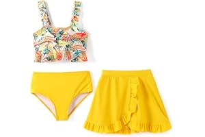 PATPAT Conjunto de Trajes de baño de 3 Piezas para niñas, Traje de baño con Top, Braga Bikini niña y Falda de baño, Bikini niña, Bikini Menstrual niña, Ropa de baño 5-12 años 110-152cm