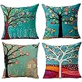 Hangood Cotton Linen Throw Pillow Case Cushion Covers Home Garden Outdoor Indoor Tree of Life 16x16 inches Set of 4pcs
