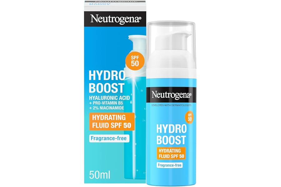 Neutrogena Hydro Boost Fluido Hidratante SPF 50 (1 x 50 ml), crema solar 50 de uso diario con ácido hialurónico y 2% niacinam