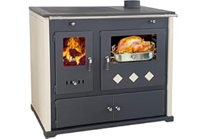 PROMETEY Kaminofen mit Backfach und Herdplatte Practik Lux Holzofen 9,5 kW Kamin Ofen Dauerbrandofen Werkstattofen Schwedenofen Hüttenofen Heizofen