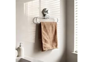 Poywaze Suction Hand Towel Holder for Bathroom, Stainless Steel Towel Ring, Wall Mounted Sucker Towel Rail, No Drilling Towel Hanger, Silver Kitchen Tea Towel Rack, Max Hold 5KG
