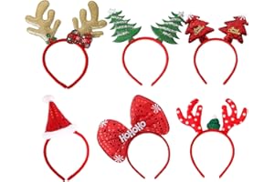 YUKIYI 6 Stück Weihnachten Stirnband Weihnachten Stirnbänder Weihnachts Haarreifen Weihnachts Kopfschmuck Elf Rentier Schneemann Santa Weihnachten Haarband Weihnachten Haarschmuck Erwachsene Kinder (A)