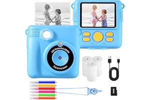AORILE Kinderkamera Sofortbildkamera für Kinder, 1080P HD-Digitalkamera mit 32G SD-Karte, 3 Rollen Druckpapier und 6 Farbstiften, Geburtstag Geschenk für Kinder 3–14 Jahre (Blau)