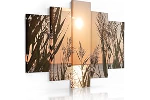FEEBY FRAMES Feeby Impression Sur Toile 5 Pièces Coucher De Soleil Type A 150x100 cm Tableau Mural Image Moderne Photo Décoration Murale Artistique Photographie Design Chambre Salon Cuisine Dore Orange