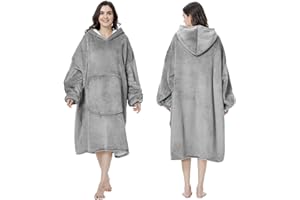 MOKANI Kuscheldecke mit Ärmeln und Kapuze Hoodie Decke, Decken Hoodie Decke mit Ärmeln, Übergröße Kapuzenpullover für Damen Herren, Grau