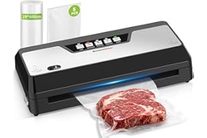 Bonsenkitchen Machine sous vide avec coupe-sac intégré, rangement, 1 rouleau et 5 sacs prédécoupés, pour cuisson sous vide, Noir