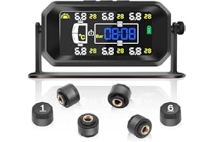 Avutrel TPMS Sistema Monitoreo Presión Neumáticos, 6 Sensores, 8bar/116psi, Carga Solar/USB, para Vehículos Pesados/Caravanas/Autocares (Versión Mejorada Comercial)
