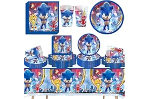 DecPtyTa Stoviglie per Feste di Compleanno sonic,Kit Compleanno sonic Piatti e Bicchieri per feste di compleanno Tovaglioli Tovaglia,Adatto per 20 Persone Decorazioni Compleanno (C)