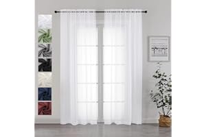 Chyhomenyc White Sheer Curtains 84 Inch Length 2 Panels Set, Semi Transparent Voile Rod Pocket Sheer Window Drapes for Bedroom Bed Canopy Living Room Dining Wedding Party Backdrop, 42W x 84L inch