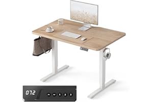 FEZIBO Electric Standing Desk For Gaming 100 * 60 cm Heigh Adjustable Stand up Table with digital display controller, Sit Stand Home Office Desk with Splice Board, White Frame/Oak Top