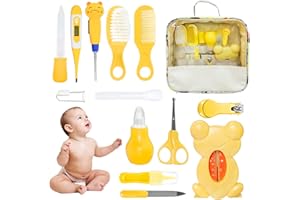 Trousse de Soin Bébé, HyAdierTech 13 Bébé Naissance Set, Kit de Soin Bébé, soins bébé Infirmière nouveau-né Bébé Clou Cheveux Soins de santé Des gamins Thermomètre Toilettage Brosse Trousse (Yellow)